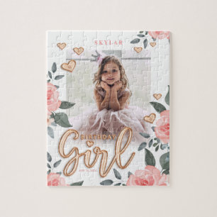 Birthday Girl Rose Gold Ballon Letters & Floral Puzzle