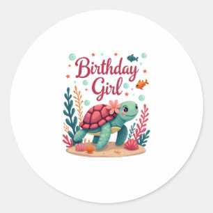Birthday Girl Sea Turtle Thema Geburtstagsparty Oc Runder Aufkleber