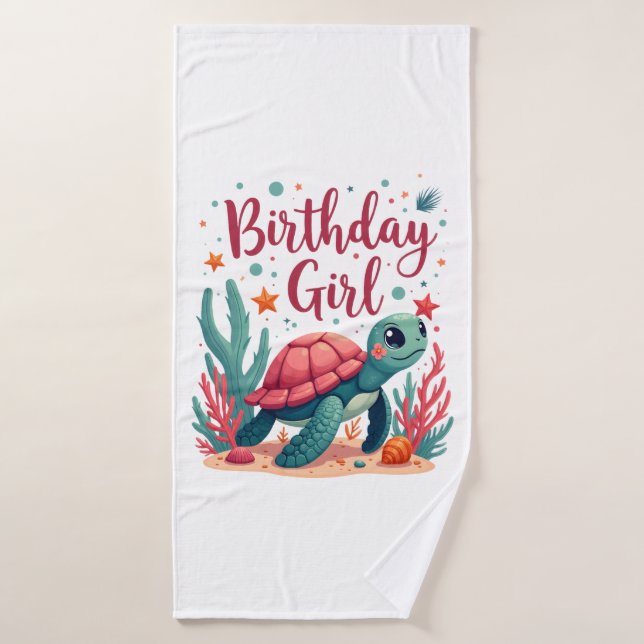 Birthday Girl Sea Turtle Theme Birthday Party Ocea Badehandtuch (Badehandtuch)