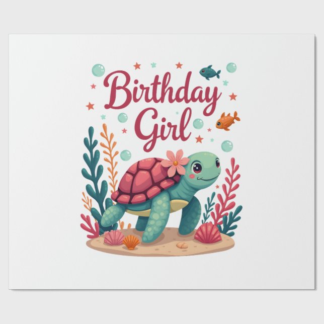 Birthday Girl Sea Turtle Theme Birthday Party Ocea Geschenkpapier (Flach)