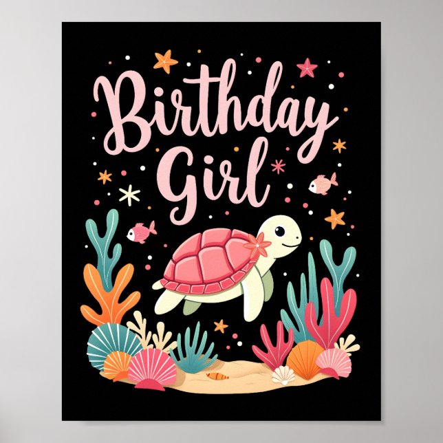 Birthday Girl Sea Turtle Theme Birthday Party Ocea Poster (Vorne)