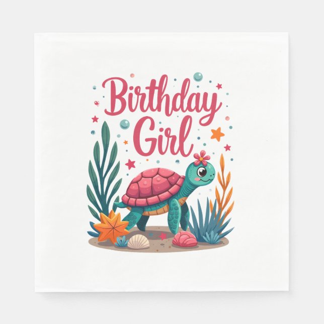 Birthday Girl Sea Turtle Theme Birthday Party Ocea Serviette (Vorderseite)