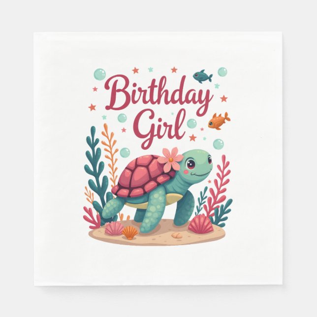 Birthday Girl Sea Turtle Theme Birthday Party Ocea Serviette (Vorderseite)