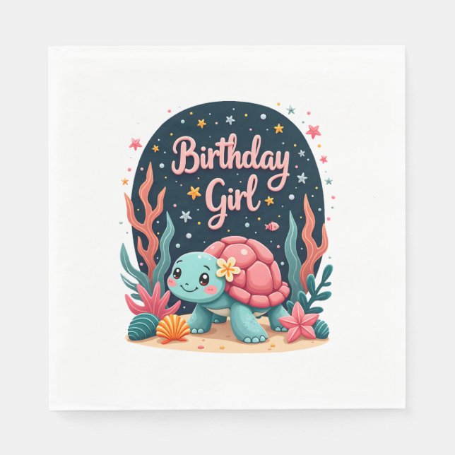 Birthday Girl Sea Turtle Theme Birthday Party Ocea Serviette (Vorderseite)