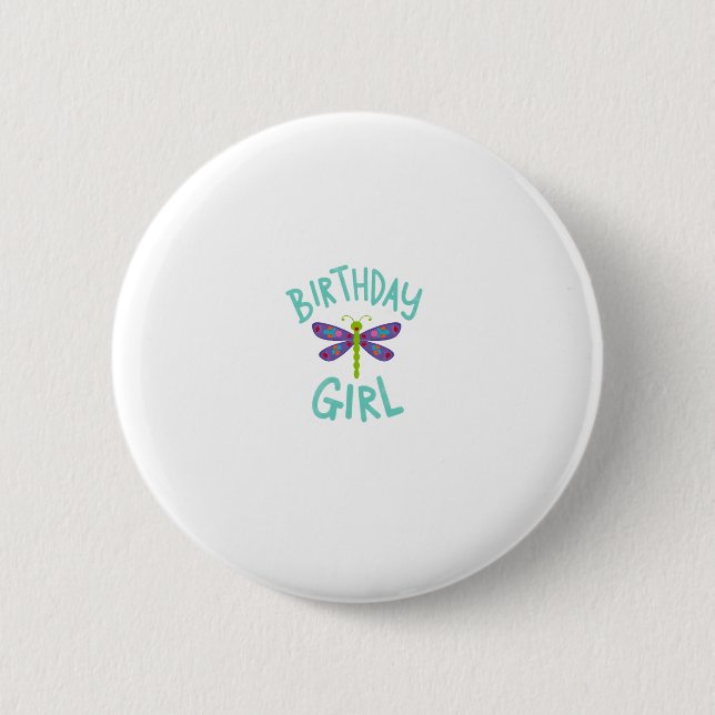 Birthday girl shirt Dragonfly birthday party tee s Button (Vorderseite)