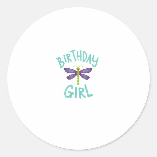 Birthday girl shirt Dragonfly birthday party tee s Runder Aufkleber (Vorderseite)