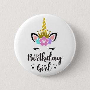 Birthday Girl Unicorn Button