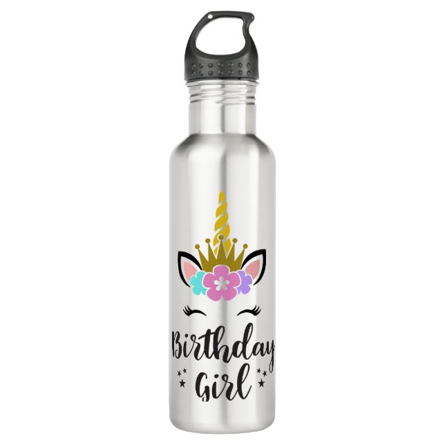 Birthday Girl Unicorn Edelstahlflasche (Vorderseite)