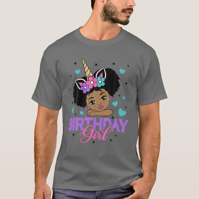 Birthday Girl Unicorn Schwarze Prinzessin Afro Pri T-Shirt (Vorderseite)