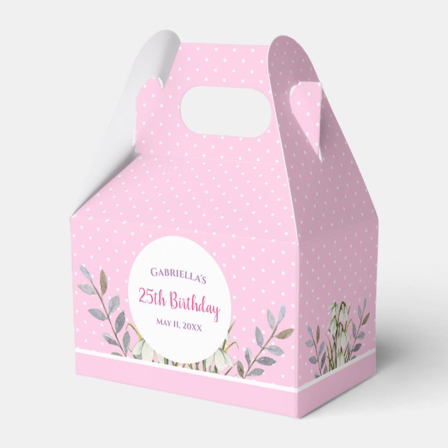 Birthday Girl White Snow Drops Pink Polka Dots Geschenkschachtel (Vorderseite)