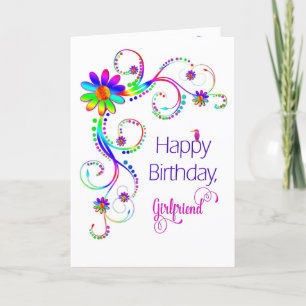 Birthday, Girlfriend, Abstract Floral-Vivid Colors Karte