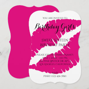 Birthday Girl's 16 . Geburtstag Hot Pink Lipstick Einladung