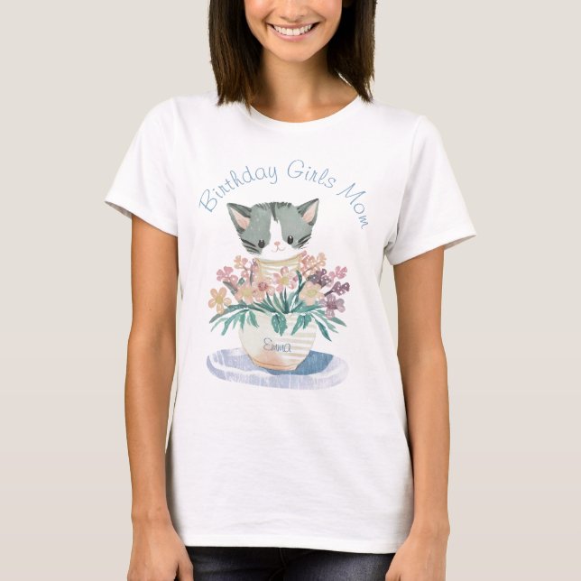 Birthday Girls Mama | Niedlich Cat White T-Shirt (Vorderseite)
