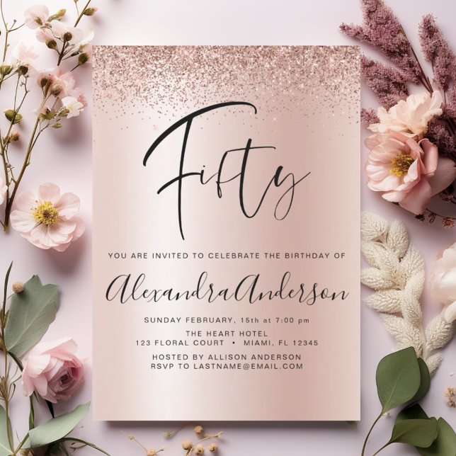 Birthday Glitzer Rose Gold Pink Glam Einladung (Von Creator hochgeladen)