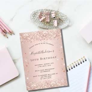 Birthday Glitzer Rose Goldmetall Funkeln Einladung
