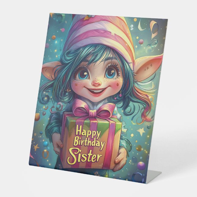 Birthday Gnome - Happy Birthday Sister Sockelschild (Vorderseite)