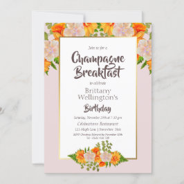 Birthday Gold Blush Floral Champagne Frühstück Einladung