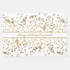 Birthday Gold Confetti Streamers Drei Vorlage Geschenkpapier Set