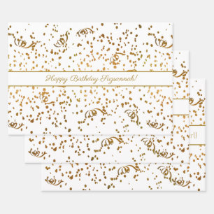 Birthday Gold Confetti Streamers Drei Vorlage Geschenkpapier Set