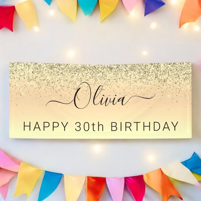 Birthday Gold Glitzer Girly Modern Banner (Von Creator hochgeladen)