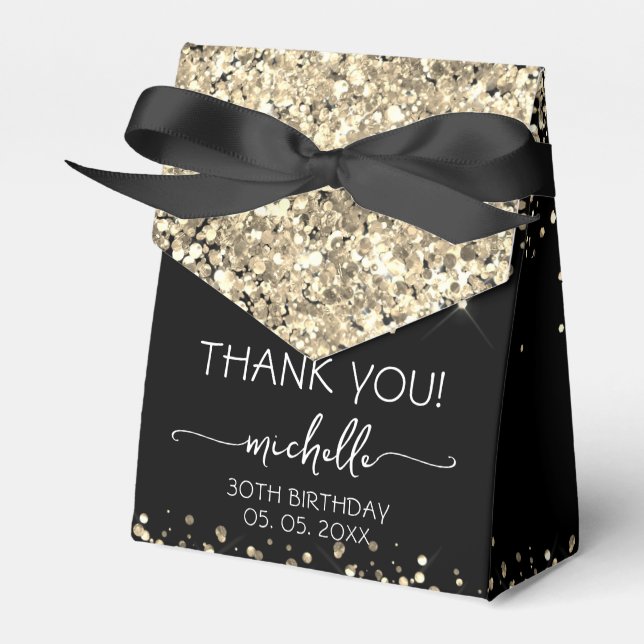 Birthday Gold Glitzer Monogram Script Vielen Dank Geschenkschachtel (Vorderseite)