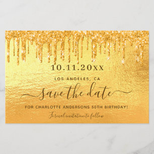 Birthday Gold Glitzer Save the Date Karte