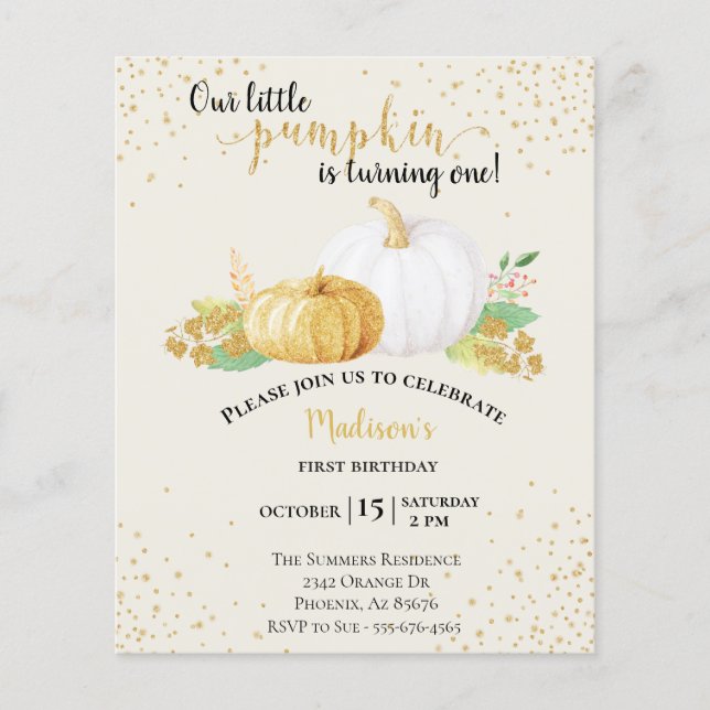 Birthday Gold Glitzer White Pumpkin Herbst Budget (Vorderseite)