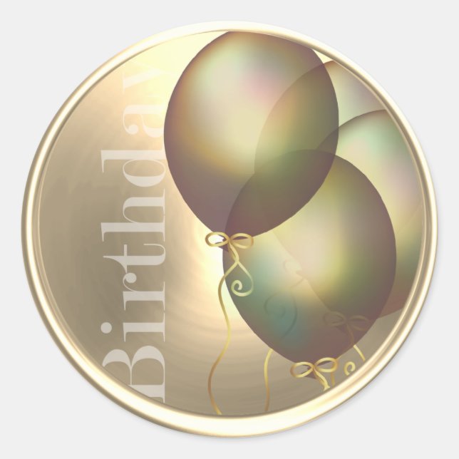 Birthday Gold Iridescent Balloons Umschlag Aufkleb Runder Aufkleber (Vorderseite)