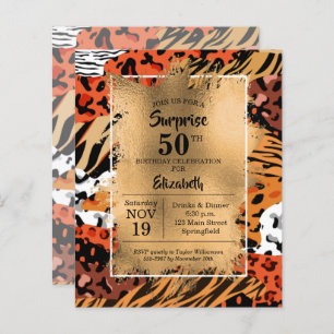 Birthday Gold Wild Animal Print Einladungen