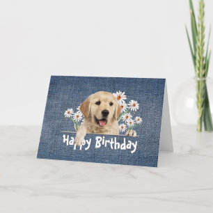Birthday Golden Retriever auf Blue Denim Karte