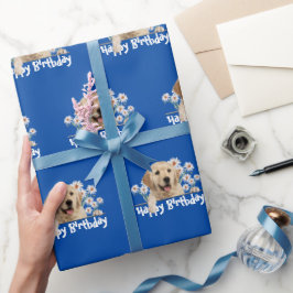 Birthday Golden Retriever auf Blue Geschenkpapier