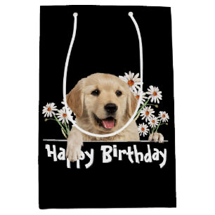 Birthday Golden Retriever auf schwarz Mittlere Geschenktüte