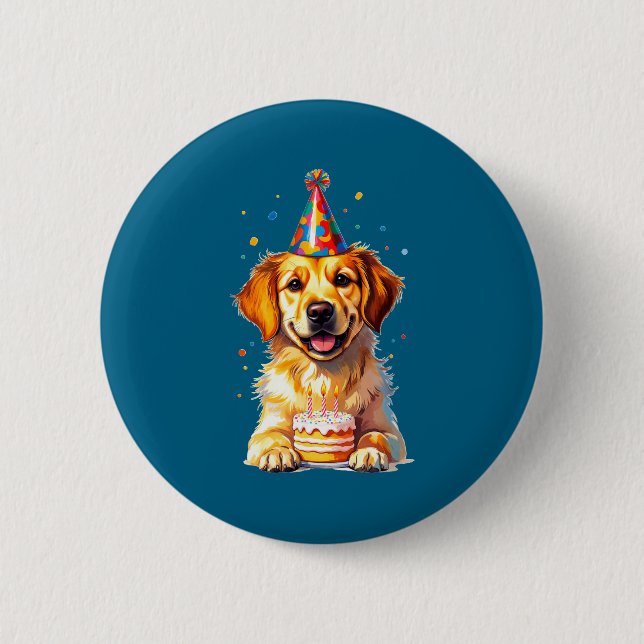 Birthday Golden Retriever, Party Dog  Button (Vorderseite)