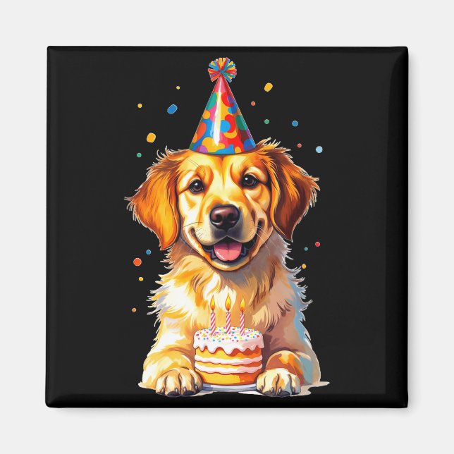 Birthday Golden Retriever, Party Dog  Magnet (Vorne)