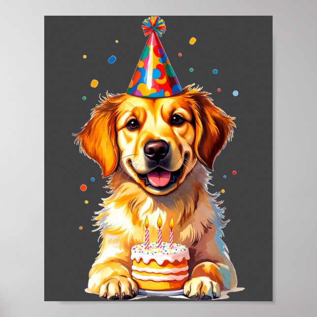 Birthday Golden Retriever, Party Dog  Poster (Vorne)