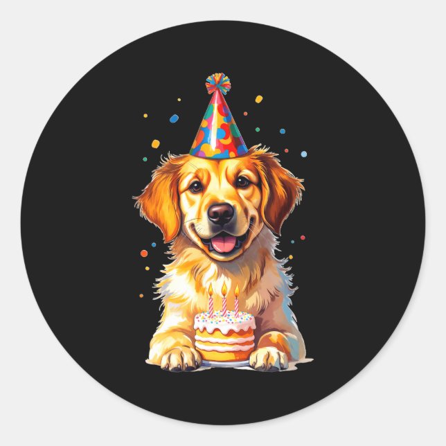 Birthday Golden Retriever, Party Dog  Runder Aufkleber (Vorderseite)