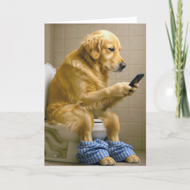 Birthday Golden Retriever Texting On the Toilet Karte (Vorderseite)