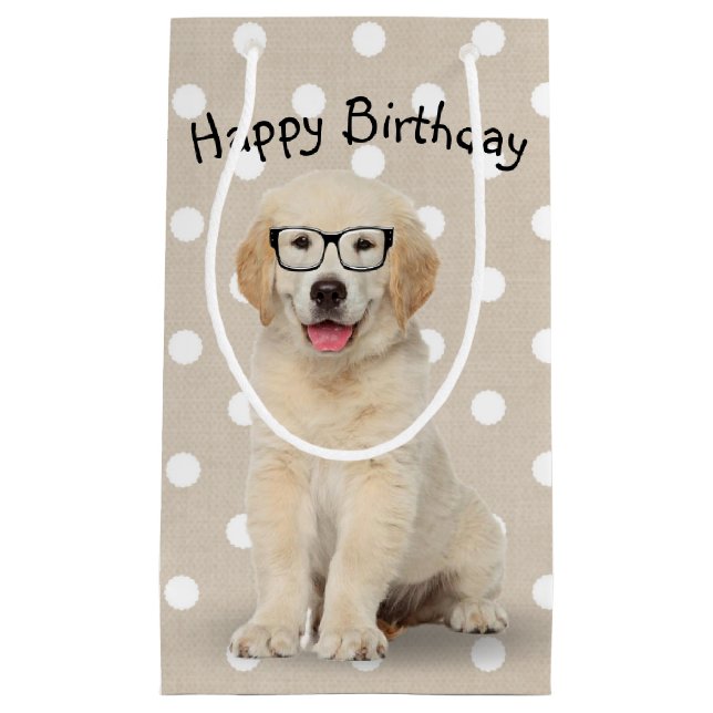 Birthday Golden Retriever Welpe mit Brille Klein Kleine Geschenktüte (Vorderseite)