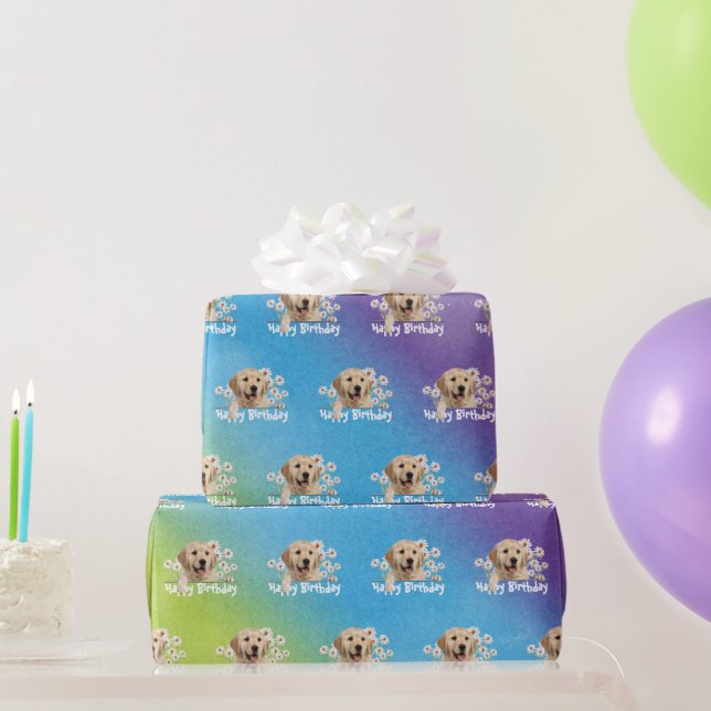 Birthday Golden Retrievers auf Regenbogen Geschenkpapier (Partygeschenke)