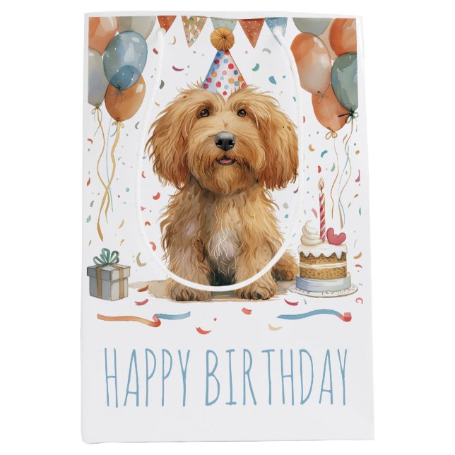 Birthday Goldendoodle Dog Mittlere Geschenktüte (Vorderseite)