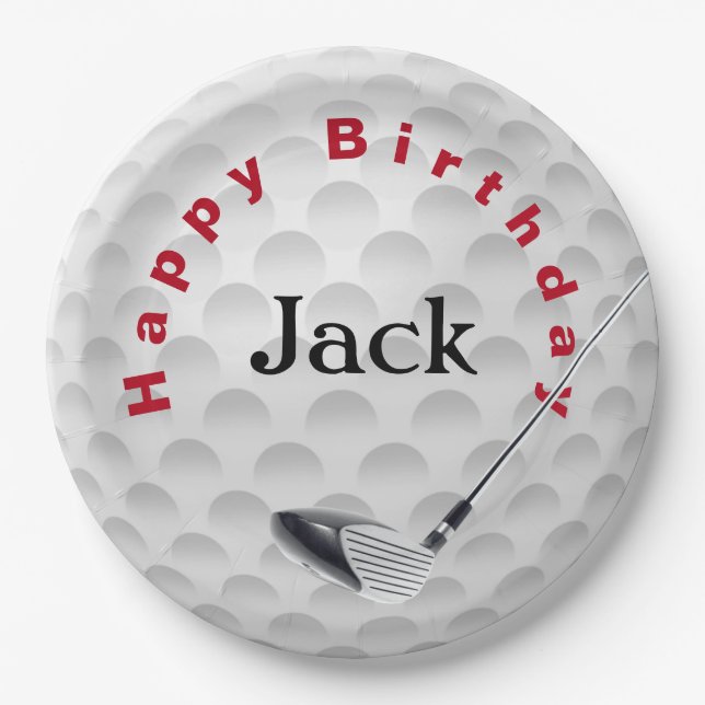 Birthday Golf Ball & Club Pappteller (Vorderseite)