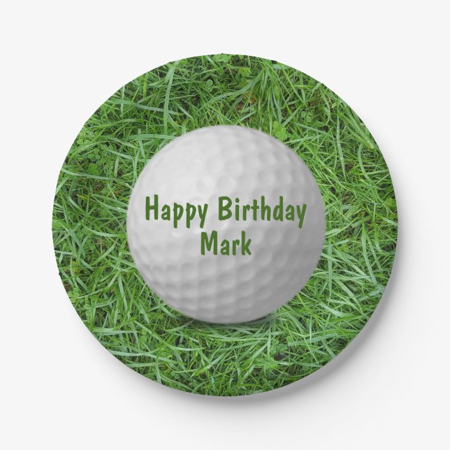 Birthday Golf Ball on Grass Paper Plate Pappteller (Vorderseite)