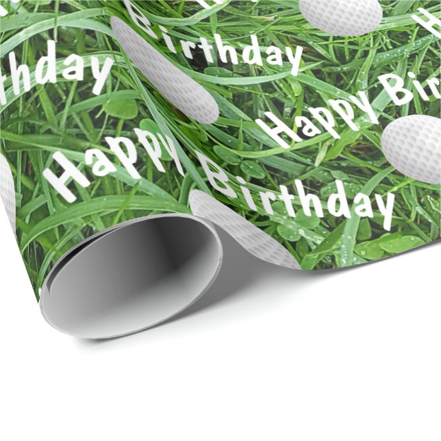 Birthday Golf Balls auf Gras Wrapping Paper Geschenkpapier (Rolleneckpunkt)