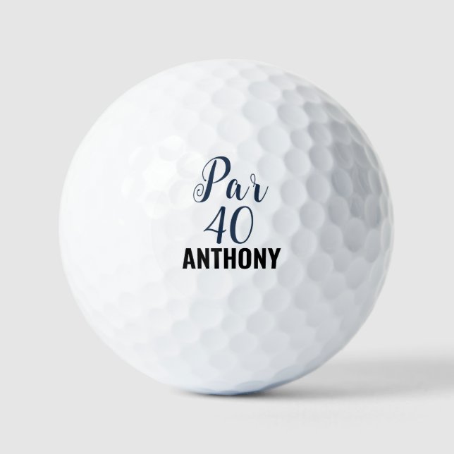 Birthday Golfer Funny 40. Navy Blue Black Golfball (Vorderseite)