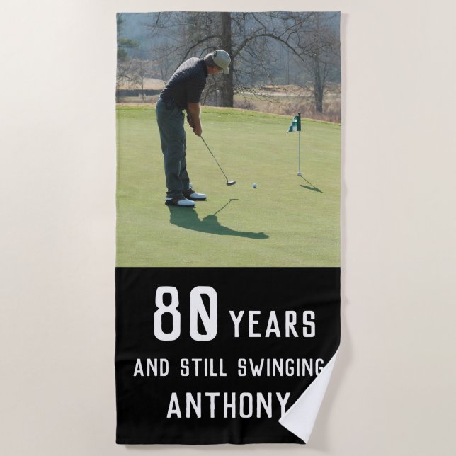 Birthday Golfer Funny 80. Happy Par Foto Strandtuch (Vorderseite)