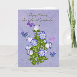 Birthday, Grandmother, Butterflies und Flowers Karte
