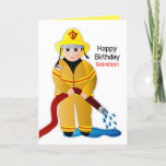 Birthday Grandson Firefighter with Water Hose Karte<br><div class="desc">Fun,  bright and so cute is this little Fire-fighter in full gear.  See other categories einschließlich Einladungen,  Mugs,  T-Shirts comning soon.</div>