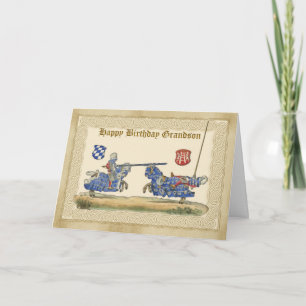 Birthday Grandson, knights Jousting, Horses full B Karte