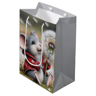 Birthday graue Maus mit flauschiger Kronleuchte Mittlere Geschenktüte