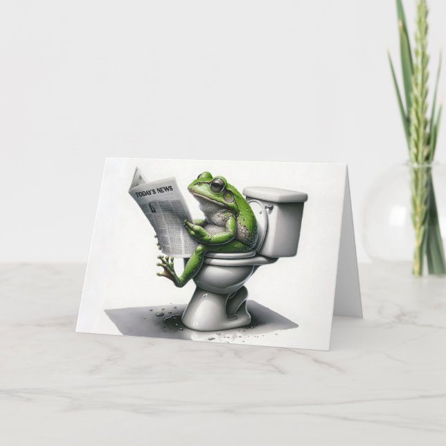 Birthday Green Frog Reading a Newspapier Karte (Vorderseite)